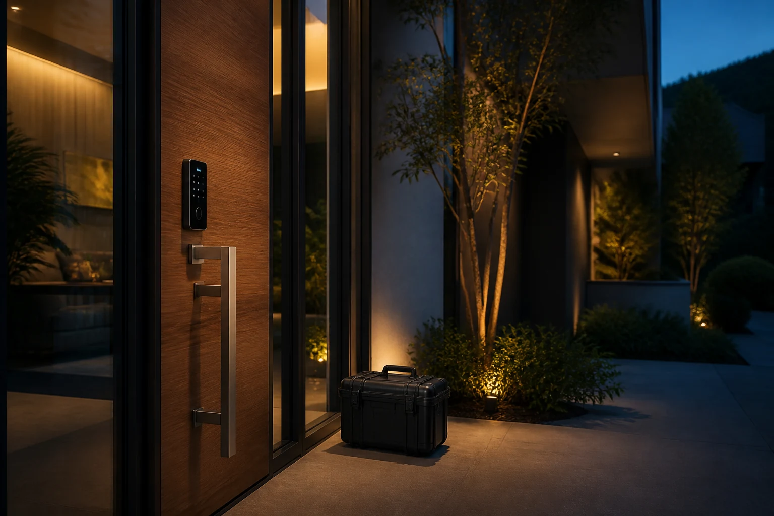 Cupertino home entry with quality door hardware